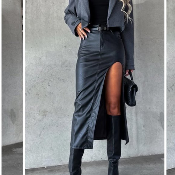 ❤️ Women’s  FAUX LEATHER MAXI SKIRT BLACK Women’s Leather Long Skirt Black ❤️ - Picture 1 of 7
